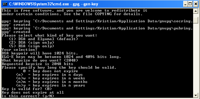 GnuPG key generation
