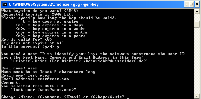 GnuPG key generation